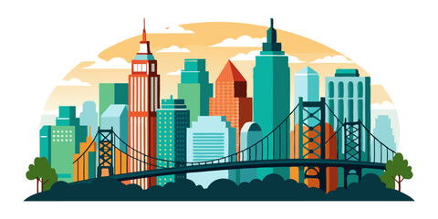 Obraz premium city skyline in the morning, City skylines stock illustration In Silhouette, City, Urban Skyline, Cityscape, Vector, City skyline isolated on white background. Modern city skyscraper, cityscape 
