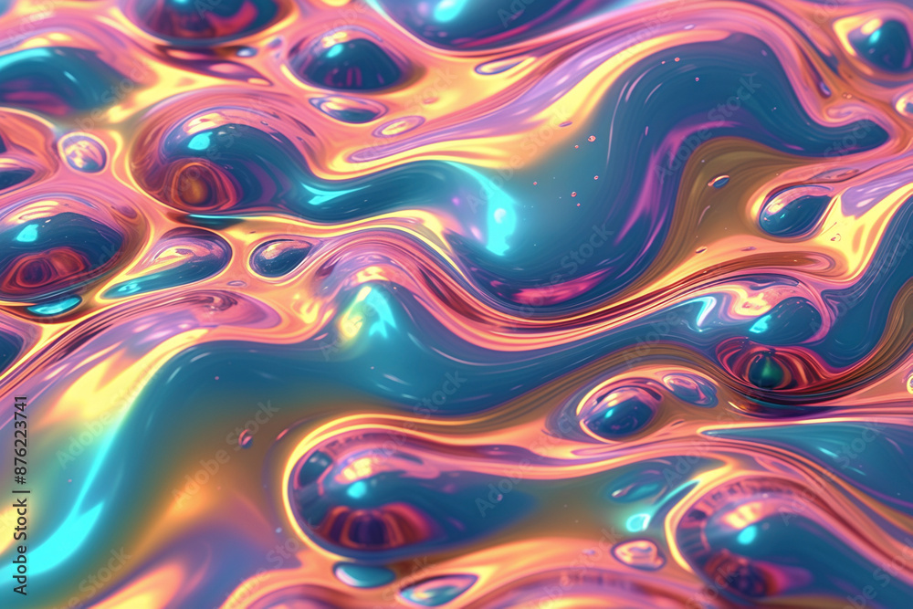 Wall mural abstract color liquid background holographic surface reflection background