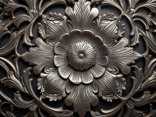 Ornate floral design, intricate pattern, black petals, decorative relief, baroque style textured surface