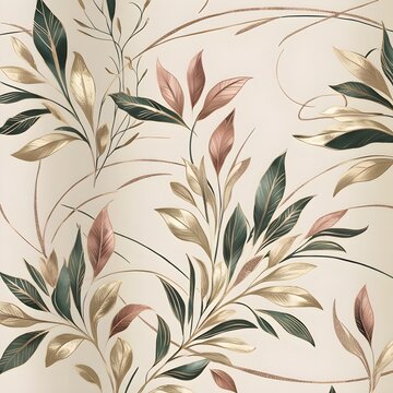Luxury floral pattern with hand drawn leaves. Elegant astract background in minimalistic linear style Generative AI 