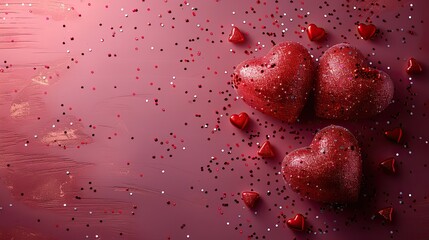 red hearts,confetti in corners on pink vertical background valentine s day poster design.stock image