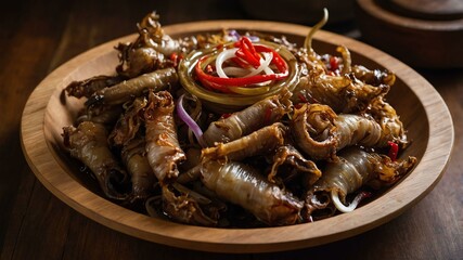 dinakdakan ilocano dish made from grilled pork parts Filipino dish served aesthetically in wooden plate and table