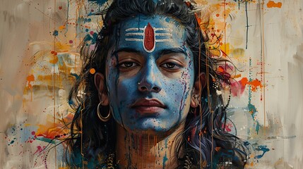 hindu god shiva art painting.illustration