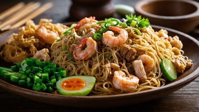 pansit tuguegarao tuguegarao specialty pancit made wi Filipino dish served aesthetically in wooden plate and table