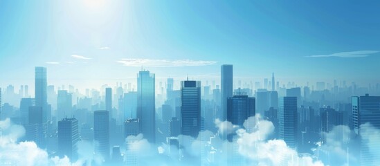 Abstract Vector Illustration, Futuristic blue Urban city  in clouds,Landscape with Advanced Smart City Technology, Graphic Resources, Wallpapers, Websites, banner design, Advertising, web, background 