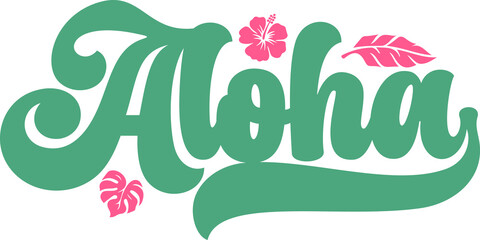 Aloha typography design on plain white transparent isolated background for card, shirt, hoodie, sweatshirt, apparel, tag, mug, icon, poster or badge © AllYearRoundDesigns
