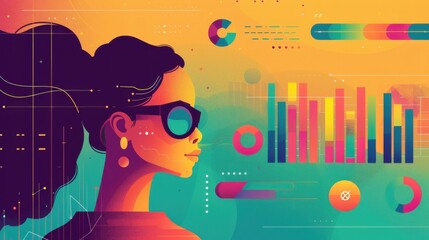Data insights, AI-powered interpretation, flat design illustration