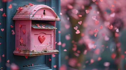 pink mailbox,hearts flying out.illustration