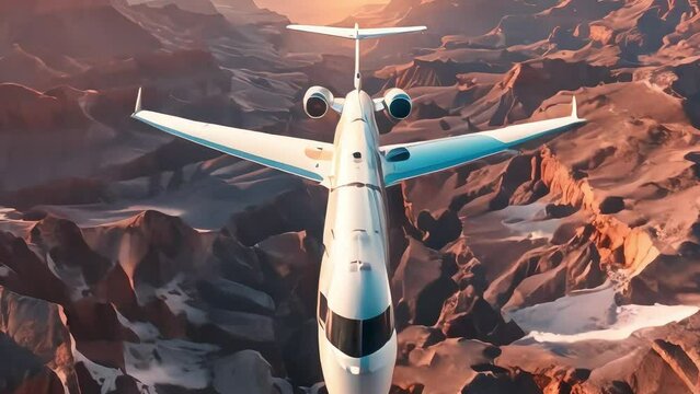 Airplane landing at sunset, Airplane taking off from the airport, plane in mid-flight, Aerial view of private jet flying over white clouds on a sunny day, footage, 4k footage, videos, video clip, slow