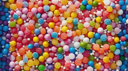 Obraz premium Assorted colorful sugar candies forming a vivid and cheerful background.