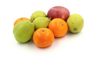 orange apple and Guava, isolated on white background