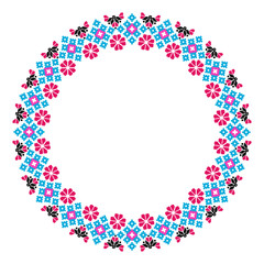 Floral Pixel Art Round ornament,Flower round border, flower embroidery pixel art,cross stitch modern design,Abstract paisley embroidery for greeting card home décor,Clothing Knitwear,EPS full vector