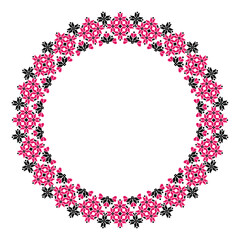 Floral Pixel Art Round ornament,Premium eps vector Floral Wreath Frame,Circle frame,pixel flower embroidery cross stitch design,Abstract paisley for greeting card home décor,Knitwear White Background