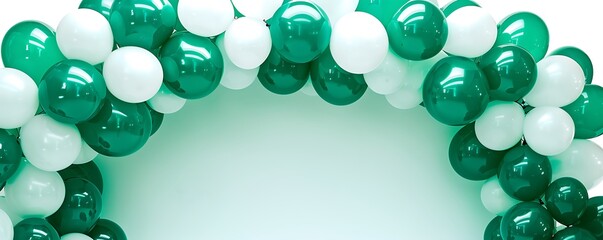 Green and white balloons forming an arch at the top, leaving a large blank area below for Independence Day celebrations.