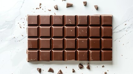 Obraz premium Isolated whole dark chocolate bar, top view, on a plain white surface.