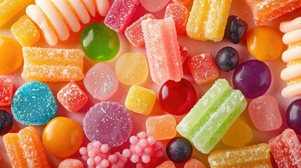 Lively assortment of sugar candies forming a colorful background.