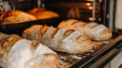 The bread is baked in a convection oven with steam. Baking at home, crispy crust