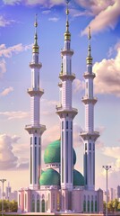 Fototapeta premium a large mosque with green domes and a tall tower