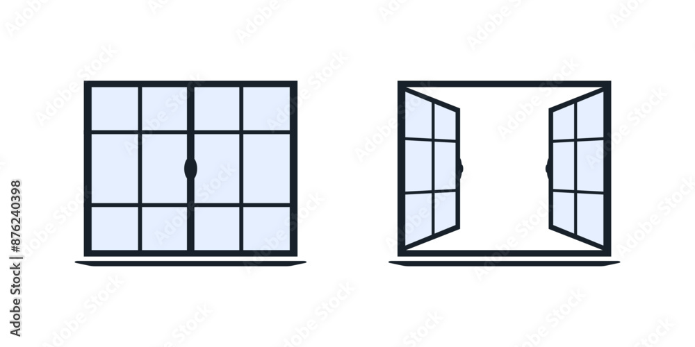 Wall mural closed and open window illustration set isolated on transparent background - vector window icons