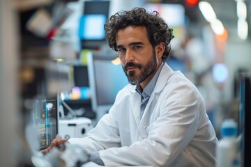 Obraz premium Male scientist in a lab coat working in a high-tech laboratory.
