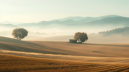 Obraz premium Calm and peaceful Provence countryside landscape. Background image. Created with Generative AI technology.