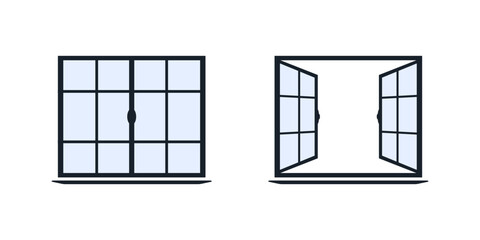 Closed and Open Window Illustration Set Isolated on Transparent Background - Vector Window Icons