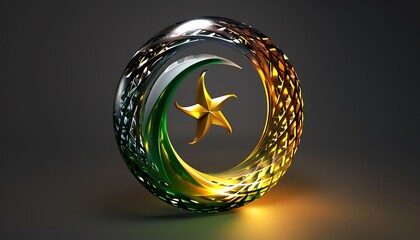 Intricate 3D logo of Pakistan's flag colors forming a circular emblem with the crescent and star at the center.