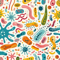 a colorful pattern with various bacteria and viruses