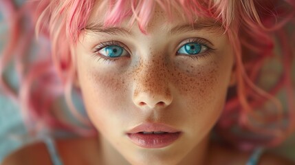 Obraz premium portrait of a young girl,pink hair close up.stock image