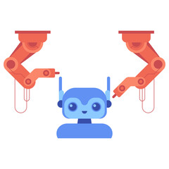 Robot arm in industrial automation technology logo design. Smart industrial revolution 4.0 in factory process, Isolated flat illustration. High Tech Industrial vector infographic