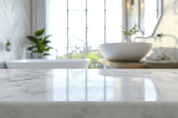 Fototapeta premium Elegant Marble Bathroom Vanity Sleek countertop, vessel sink, and modern faucet