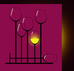 This is an illustration showing stemware, very tall wine glasses in an elegant composition.