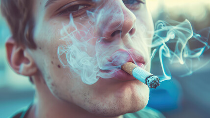 Close up Man smoking cigarette