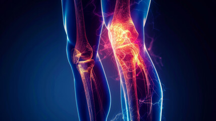 Obraz premium Sciatic nerve compression shown by leg shooting pain in photo. Concept Sciatica