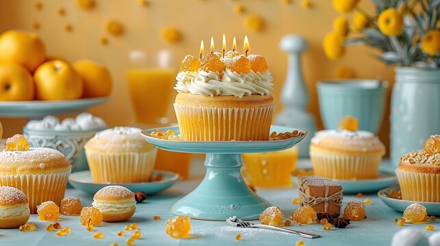 cupcakes with whipped cream,celebration concept
