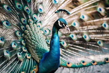 Fototapeta premium a peacock with its feathers fanned out 