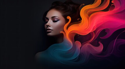 Woman with colorful abstract smoke or liquid art.