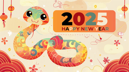 Obraz premium Charming Snake for Chinese New Year 2025 with Red and Gold Accents