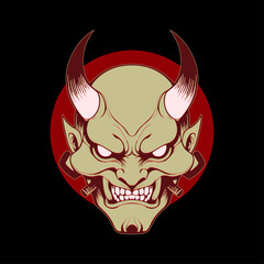 Japanese Oni Demon Mask Illustration. Mask Designs for T-shirts, Tattoos, Stickers, Gaming Logos or Posters