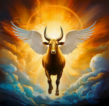 Representation of a winged ox in heaven, symbol of the gospel of the apostle of Saint Luke