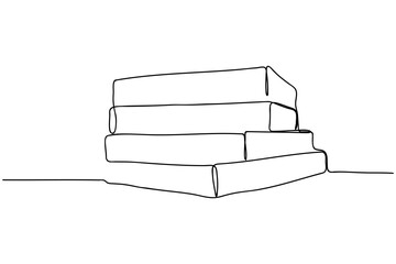 Continuous line drawing stack of books, one line art