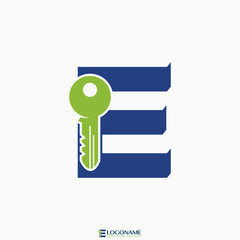 Logo design graphic concept creative abstract premium vector stock initial 3D E font with house door key. Related to monogram typography home property