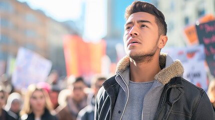 Fototapeta premium Young Activist Participating in Peaceful Urban Demonstration