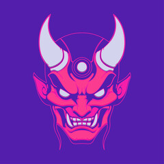Japanese Oni Demon Mask Illustration. Mask Designs for T-shirts, Tattoos, Stickers, Gaming Logos or Posters