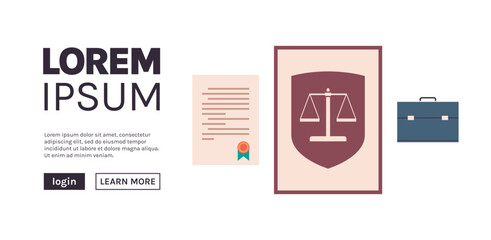 Justice badge and simple style retro gold scales symbol for measure justice concept flat vector illustration.	
