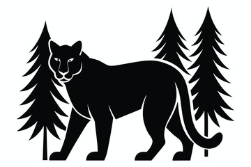 cougar walk in forest white background .eps