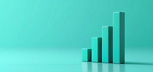 Minimalistic 3D bar chart ascending on a teal background, representing growth, progress, and success in business or finance. Revenue success fueled by remarkable corporate achievements