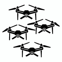 A set of simple Different types of Drone  with camera silhouette icon drone silhouette vector