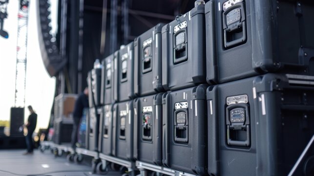 Stacks of Black Cases Behind a Stage