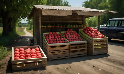 Watermelon and melon stand by the roadside